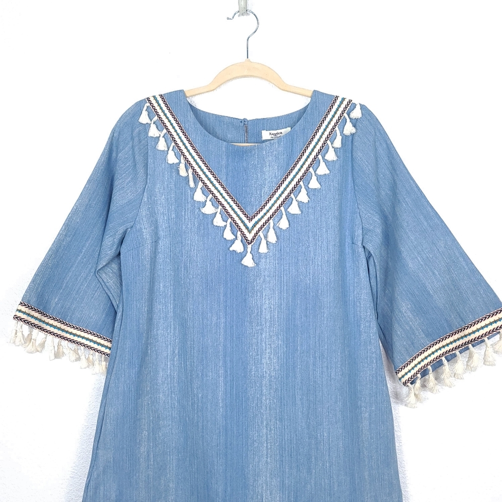 HAYDEN LA Boho Denim Chambray Tassels Mini Dress - Picture 6 of 16